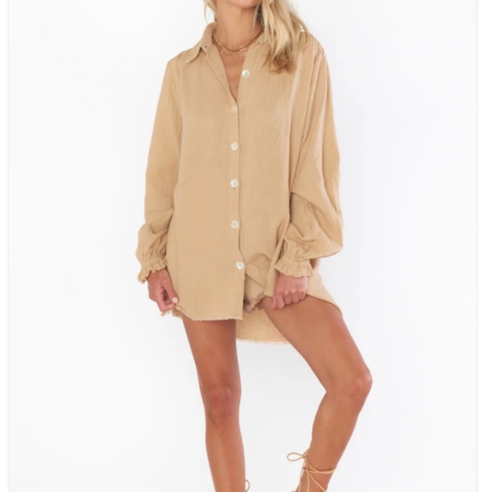 Show Me Your MuMu Tan Oversized Button Down Tunic